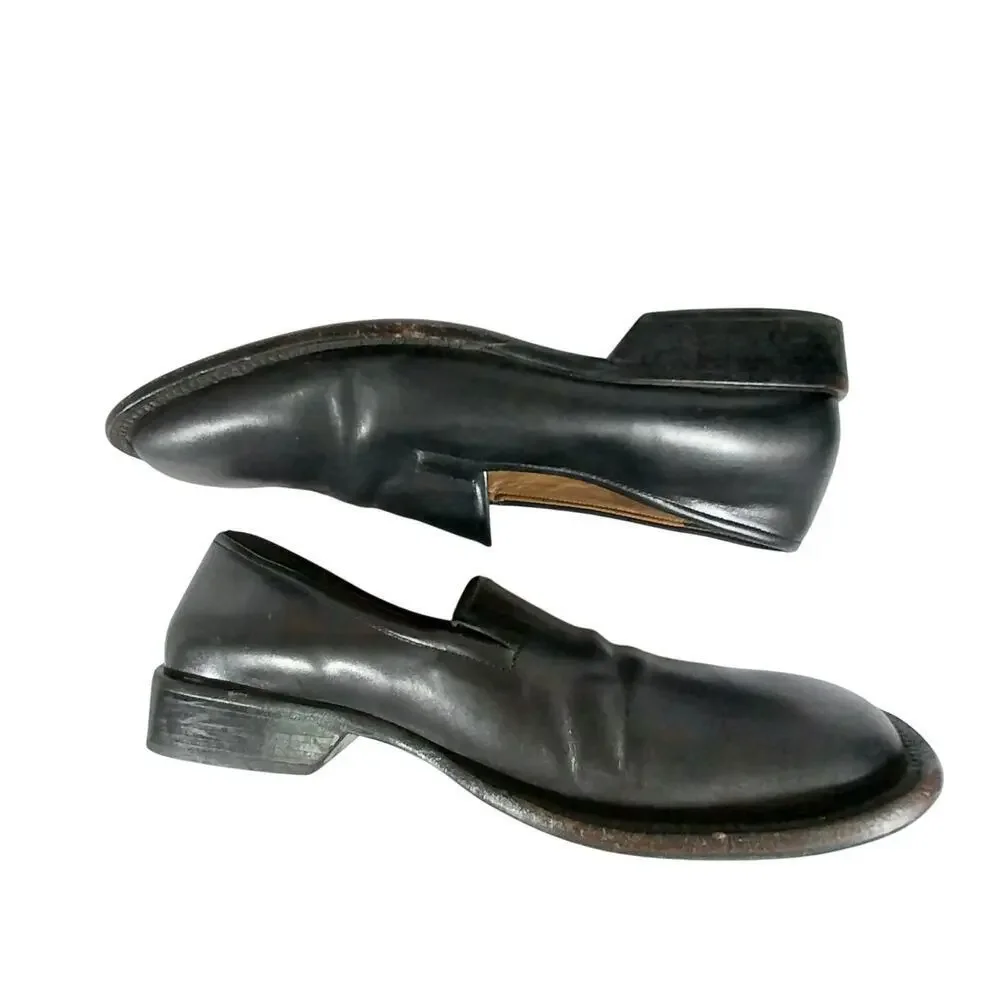 BCBGMAXAZRIA! FAB BLACK GENUINE LEATHER SQUARE TOE, STACK HEELS LOAFERS! SZ 8.5D